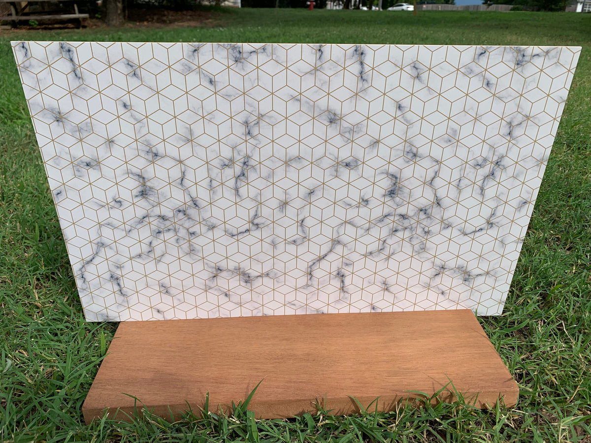 PatternPly® Full Coverage Gold Geometric Marble sheet showing the pattern