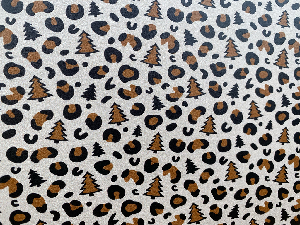 PatternPly® Full Coverage Christmas Tree Leopard sheet showing the pattern