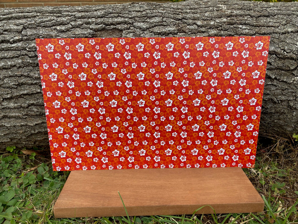 PatternPly® Full Coverage Orange and Red Hawaiian sheet showing the pattern