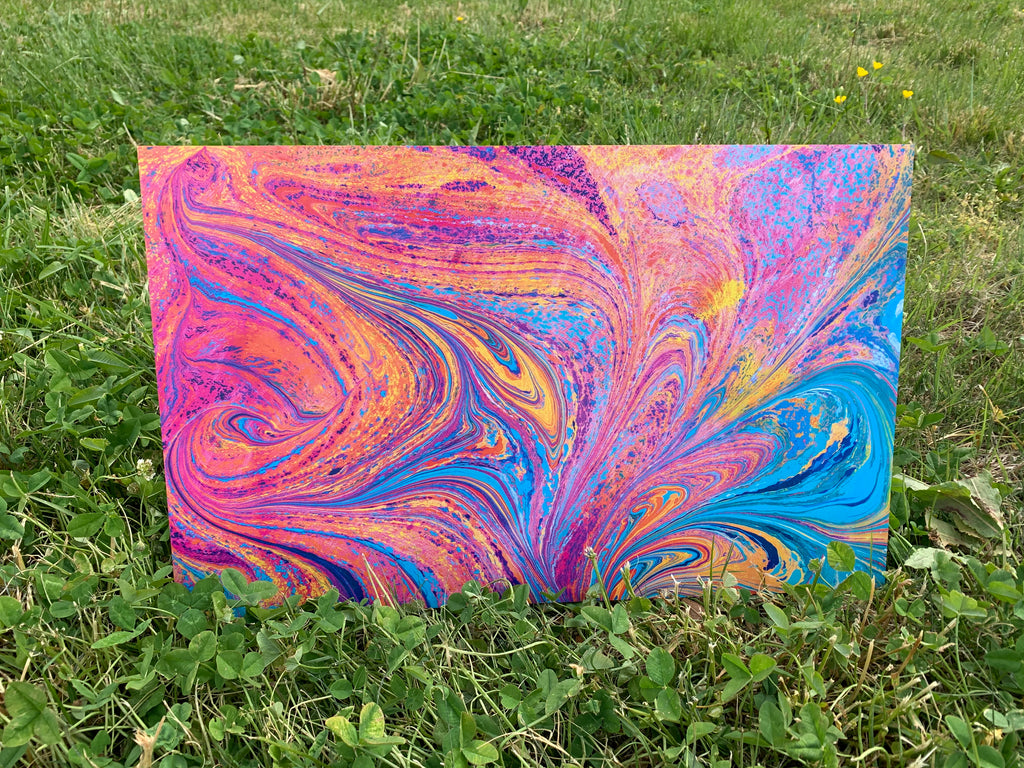 PatternPly® Full Coverage Pink and Blue Paint Pour sheet showing the pattern