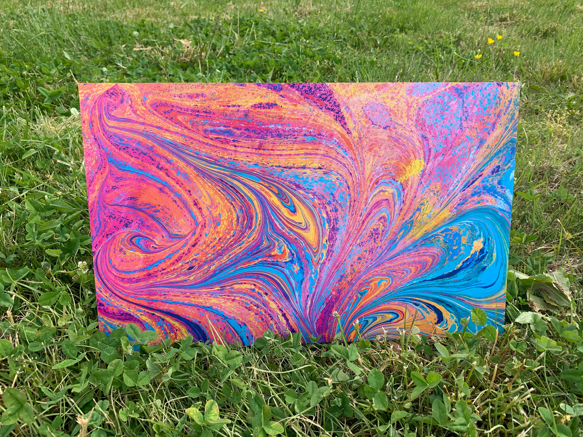 PatternPly® Full Coverage Pink and Blue Paint Pour sheet showing the pattern