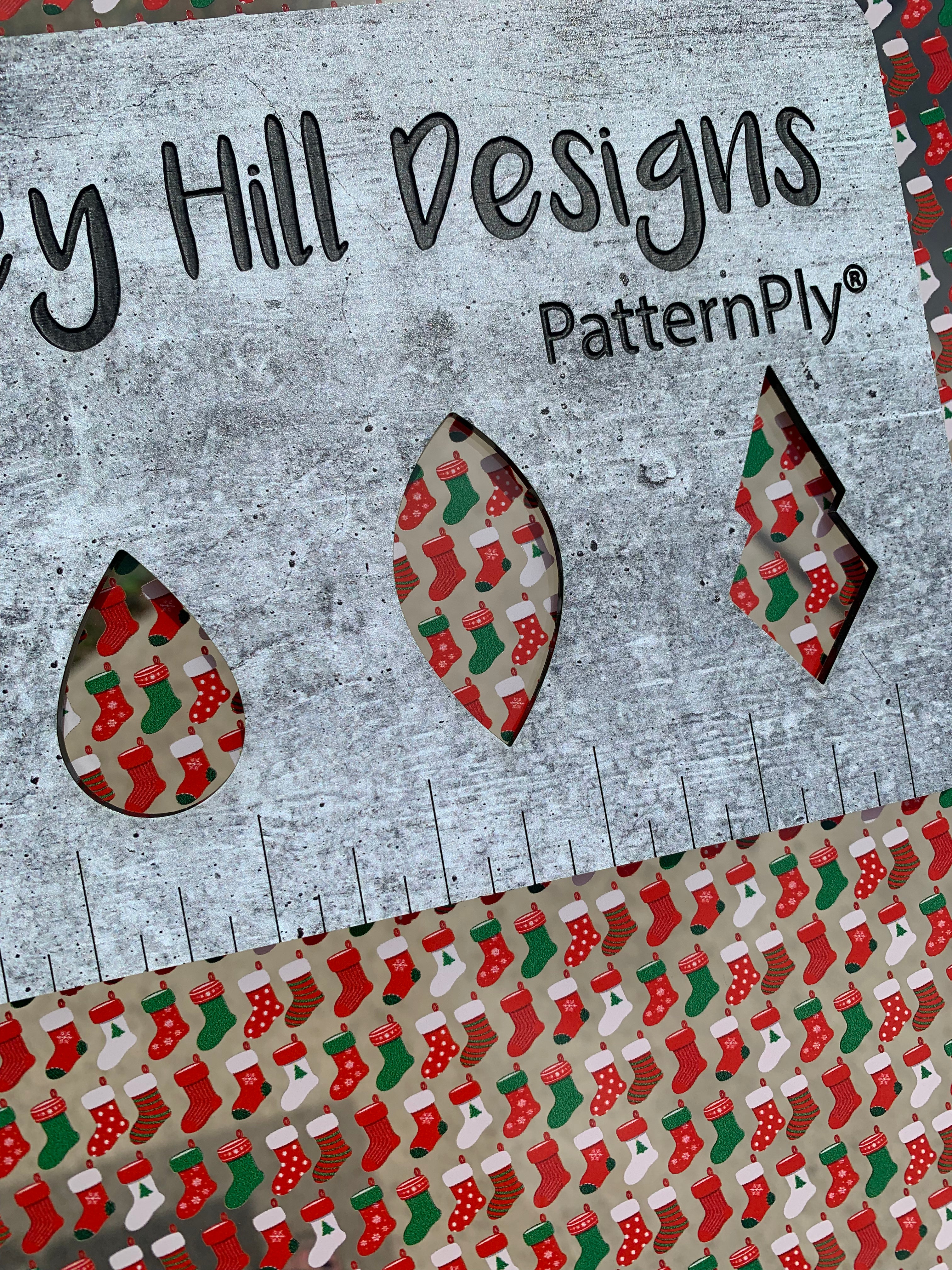 PatternPly® Scattered Christmas Stockings sheet showing the pattern