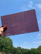 PatternPly® Transparent Pink and Red Stained Glass sheet showing the pattern